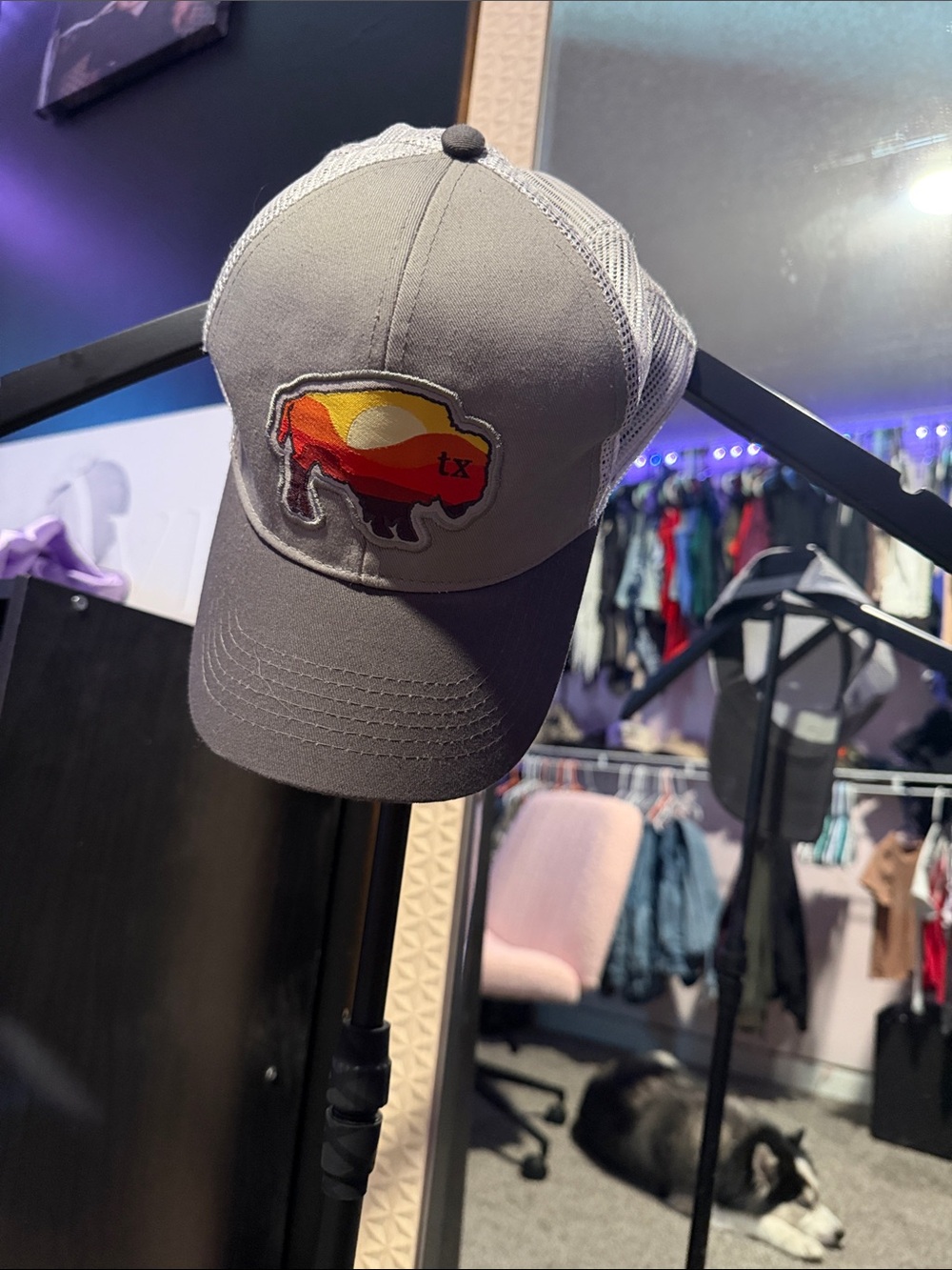 Texas Gray Trucker Hat with Sunset Buffalo Patch - Women's Hat